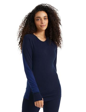 Women's Icebreaker BodyfitZone™ Merino 260 Zone Long Sleeve Crewe Thermal Top Base Layers Midnight Navy / Royal Navy | CA 1042FDNM